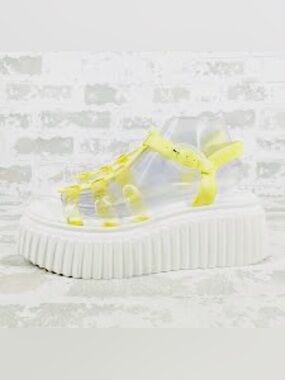 Circus San Edelman vibrant yellow strappy platform edgy casual sandals Sz  12